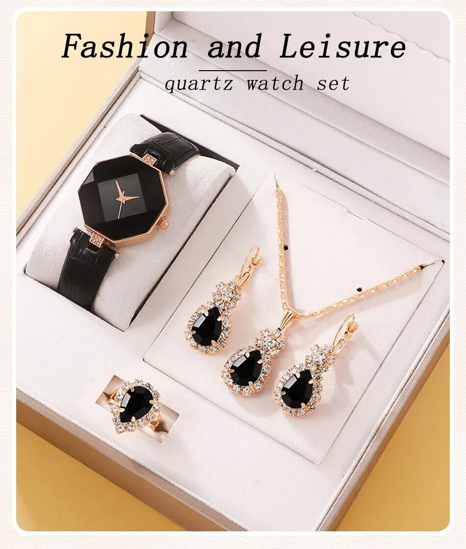 5pcs Set Watches Set Luxury Rhinestone Women Fashion Elegant Wristwatch Quartz Watch For Girl Ladies Clock Relogio