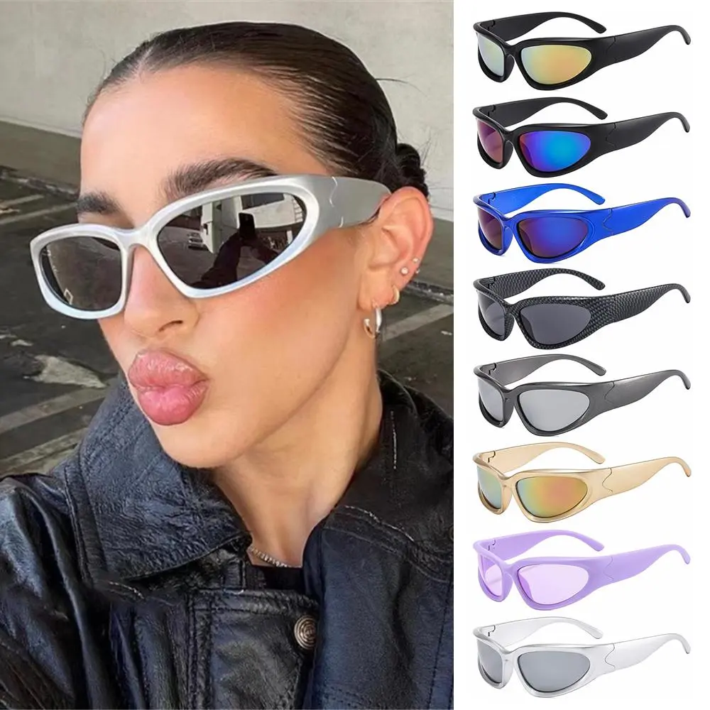 Y2K Wrap Around Sunglasses Futuristic Oval Sports Sun Glasses 2022 Trendy Fashion Shades Vintage Punk Goggle Eyewear