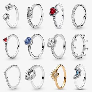 925 Sterling Silver Rings For Women Original Crown Heart Wishbone Engagement Wedding Rose Gold Crystal Ring Luxury Jewelry