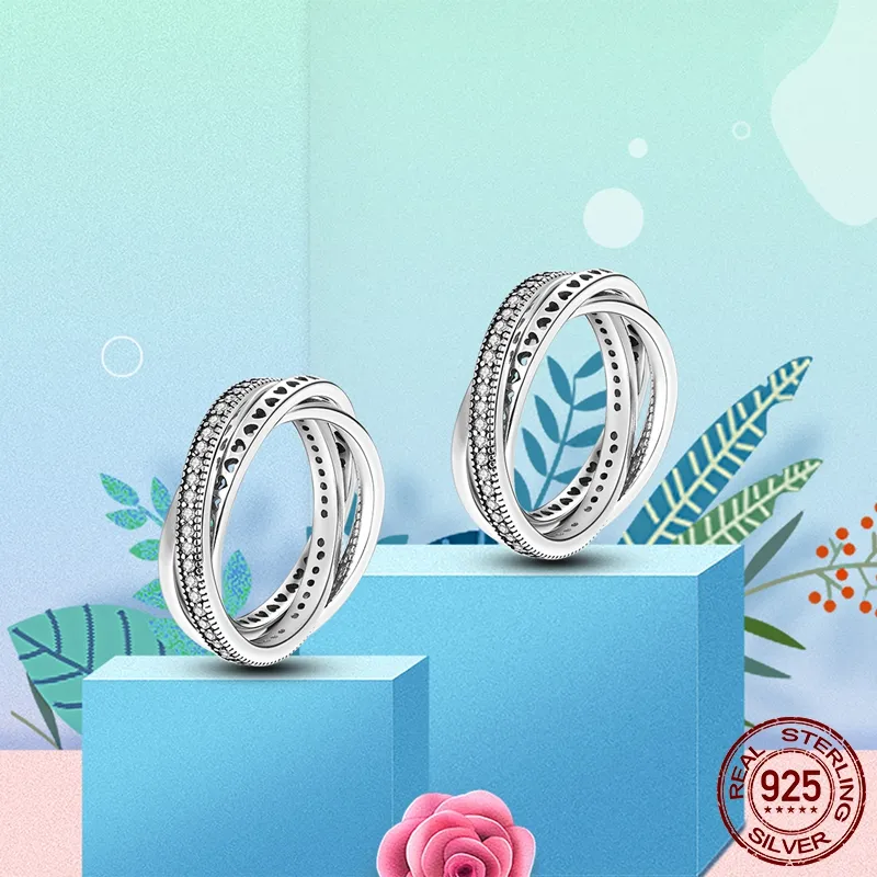 Women Silver Finger Rings for Women Original 925 Sterling Silver Cocktail Ring Geometric Cubic Zircon Heart Wedding Jewelry