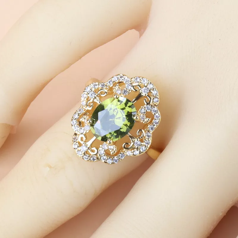 10-Colors Cubic Zirconia Women Accessories Gold Plated Olive Green Zirconia Charm Bracelet And Ring Jewelry Sets