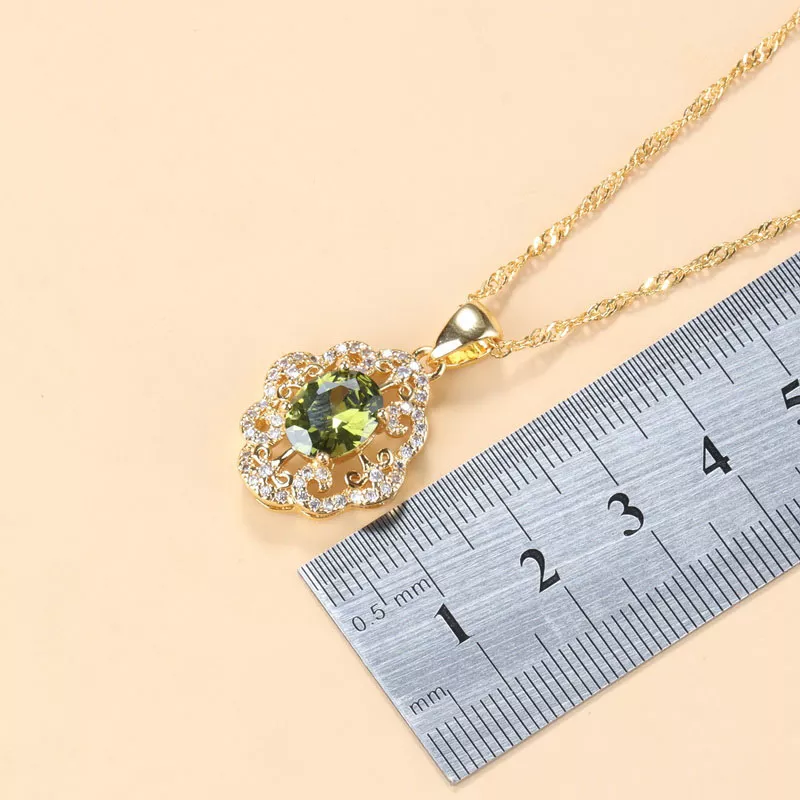 10-Colors Cubic Zirconia Women Accessories Gold Plated Olive Green Zirconia Charm Bracelet And Ring Jewelry Sets