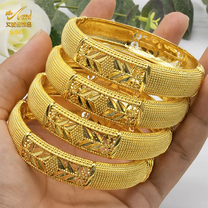 Luxury Dubai Gold Color Bangles For Women 24K Gold Plated Indian African Bracelets Charm Wedding Ethiopian Arabic Hand Jewelry