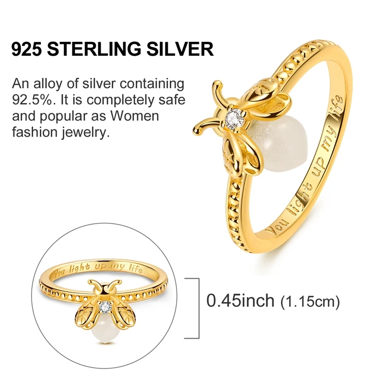 Original 925 Sterling Silver Sparkling Golden Star Firefly Moon Ring For Women Girls Jewelry Birthday Anniversary Gifts Original 925 Sterling Silver Sparkling Golden Star Firefly Moon Ring For Women Girls Jewelry Birthday Anniversary Gifts