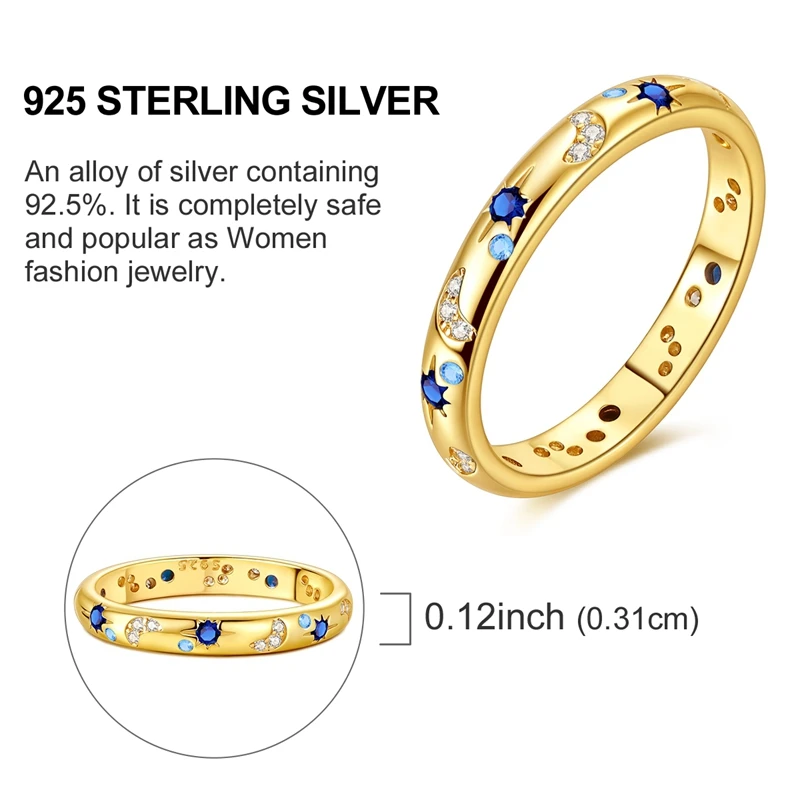 Original 925 Sterling Silver Sparkling Golden Star Firefly Moon Ring For Women Girls Jewelry Birthday Anniversary Gifts Original 925 Sterling Silver Sparkling Golden Star Firefly Moon Ring For Women Girls Jewelry Birthday Anniversary Gifts
