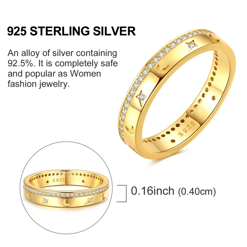 Original 925 Sterling Silver Sparkling Golden Star Firefly Moon Ring For Women Girls Jewelry Birthday Anniversary Gifts Original 925 Sterling Silver Sparkling Golden Star Firefly Moon Ring For Women Girls Jewelry Birthday Anniversary Gifts