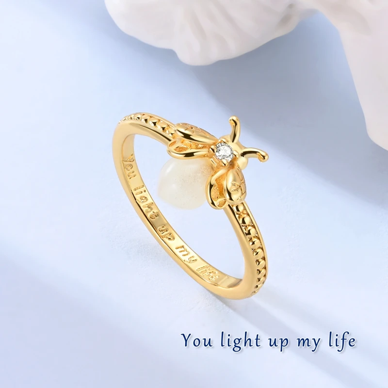 Original 925 Sterling Silver Sparkling Golden Star Firefly Moon Ring For Women Girls Jewelry Birthday Anniversary Gifts Original 925 Sterling Silver Sparkling Golden Star Firefly Moon Ring For Women Girls Jewelry Birthday Anniversary Gifts