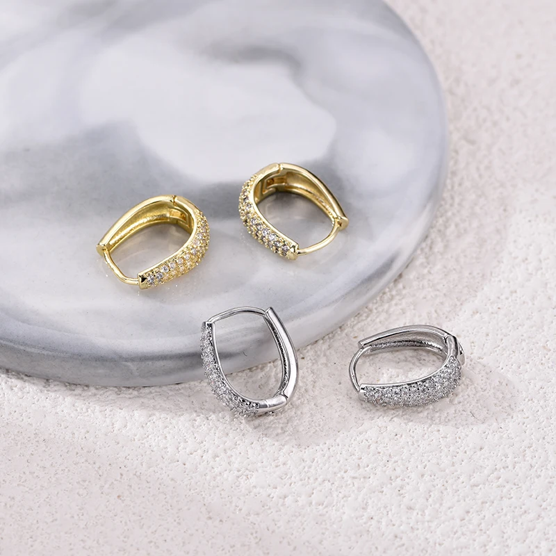 Fashion Zirconia Huggie Hoop Earrings Woman Geometric U Shape Hoops Ear Buckle Gold Silver Color Elegant Daily Vintage Jewelry