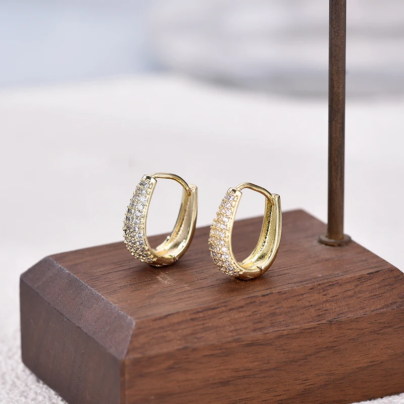 Fashion Zirconia Huggie Hoop Earrings Woman Geometric U Shape Hoops Ear Buckle Gold Silver Color Elegant Daily Vintage Jewelry