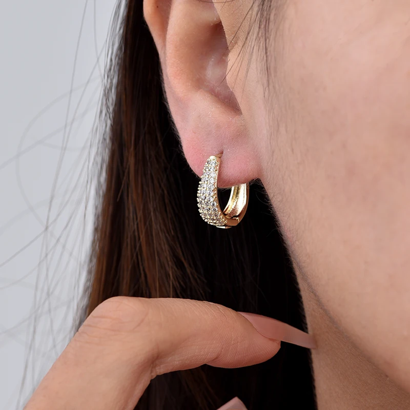 Fashion Zirconia Huggie Hoop Earrings Woman Geometric U Shape Hoops Ear Buckle Gold Silver Color Elegant Daily Vintage Jewelry