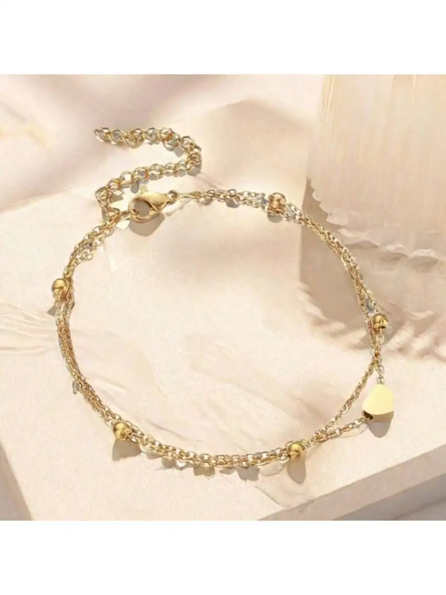 Gold Multi-Layered Anklet Set Bohemian Stacked Oval Satellite Beads Heart Shape Anklet Fashion Beach Surfer Jewelry Accessories