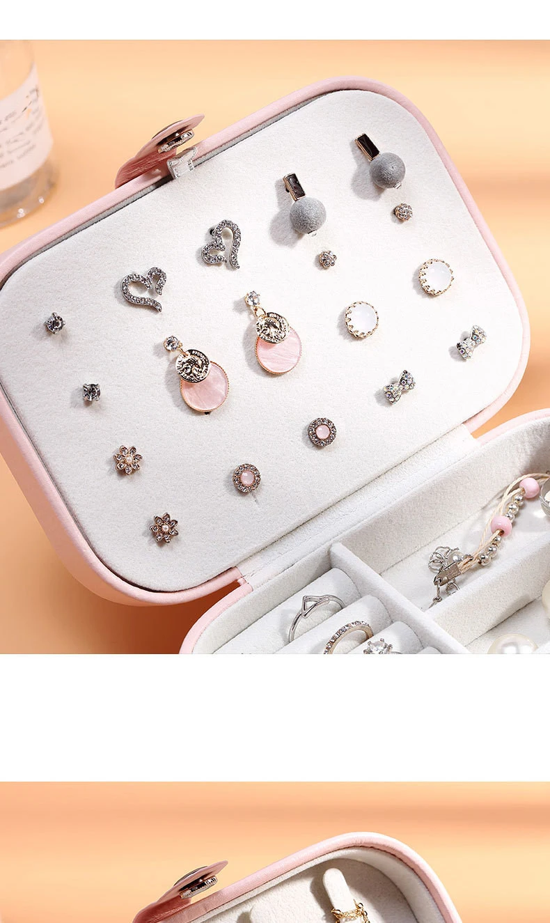 Portable Jewelry Box Jewelry Organizer Display Travel Jewelry Case Boxes Button Leather Storage Zipper Jewelers Joyero