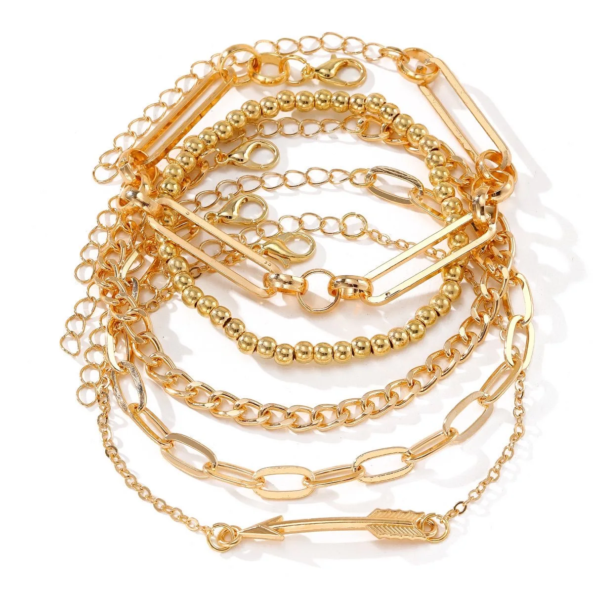 5Pcs/Set New Simple Gold Color Multilayer Bracelet Set For Women Rhomboid Twist Smooth Surface Bangle Jewelry Party Gift