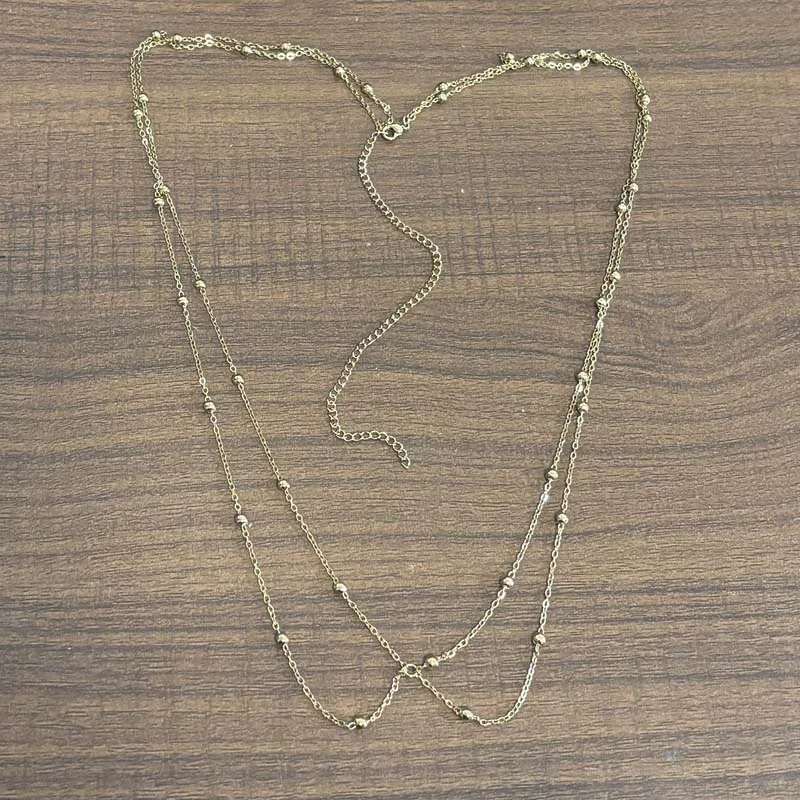 Fashion Double Layer Beaded Waist Chain for Women Simple Gold Color Metal Cross Round Bead Body Chain Bikini Jewelry Acessories