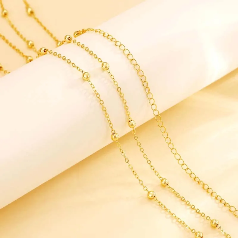 Fashion Double Layer Beaded Waist Chain for Women Simple Gold Color Metal Cross Round Bead Body Chain Bikini Jewelry Acessories