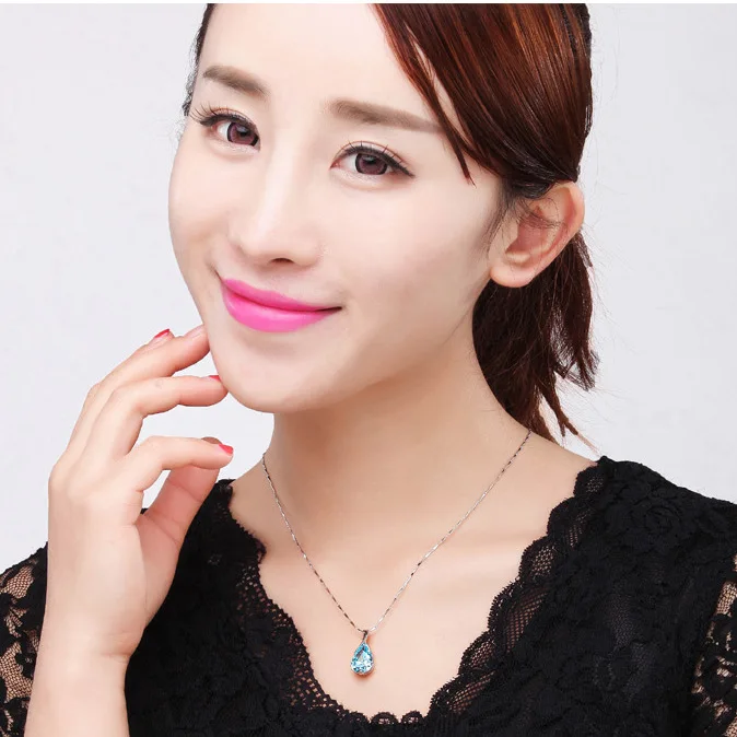 S925 Sterling Silver Necklace Angel Tears Crystal Red Pendant Necklace for Woman Charm Jewelry Gift S925 Sterling Silver Necklace Angel Tears Crystal Red Pendant Necklace for Woman Charm Jewelry Gift