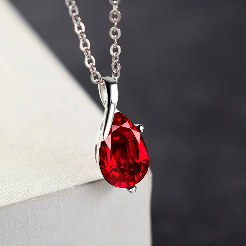 S925 Sterling Silver Necklace Angel Tears Crystal Red Pendant Necklace for Woman Charm Jewelry Gift S925 Sterling Silver Necklace Angel Tears Crystal Red Pendant Necklace for Woman Charm Jewelry Gift