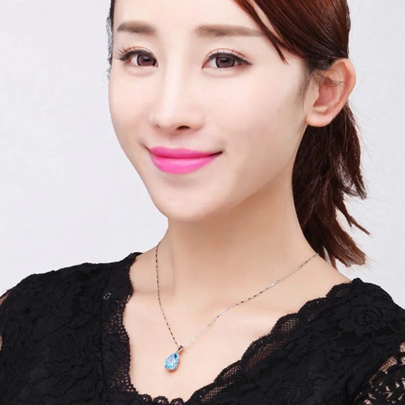 S925 Sterling Silver Necklace Angel Tears Crystal Red Pendant Necklace for Woman Charm Jewelry Gift S925 Sterling Silver Necklace Angel Tears Crystal Red Pendant Necklace for Woman Charm Jewelry Gift