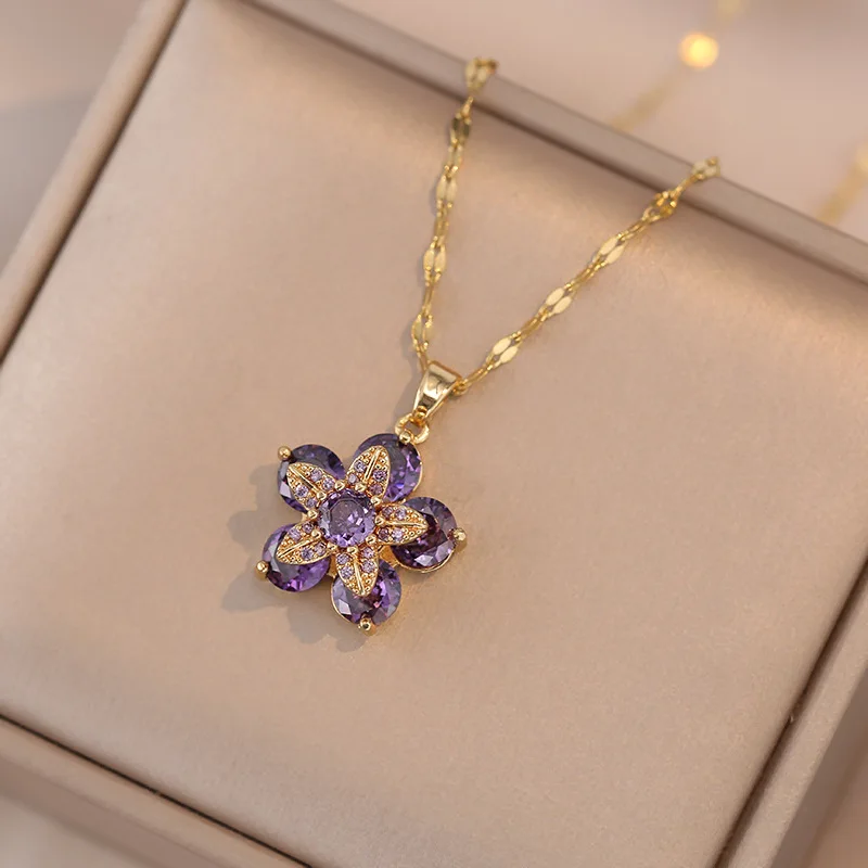 Shiny Zircon Romantic Flower Pendant Necklace For Women Gold Plated Rotatable Flowers Choker Girls Wedding Party Luxury Jewelry Shiny Zircon Romantic Flower Pendant Necklace For Women Gold Plated Rotatable Flowers Choker Girls Wedding Party Luxury Jewelry