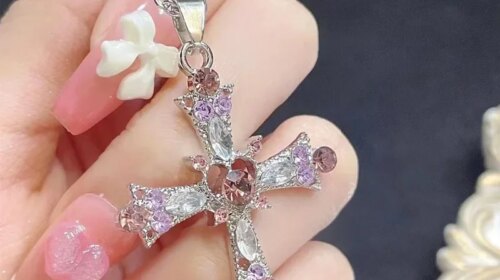 2025 New Y2K Punk Pink Purple Zircon Cross Necklace for Women Rhinestone Pendant Clavicle Chain Charm Party Jewelry Gifts