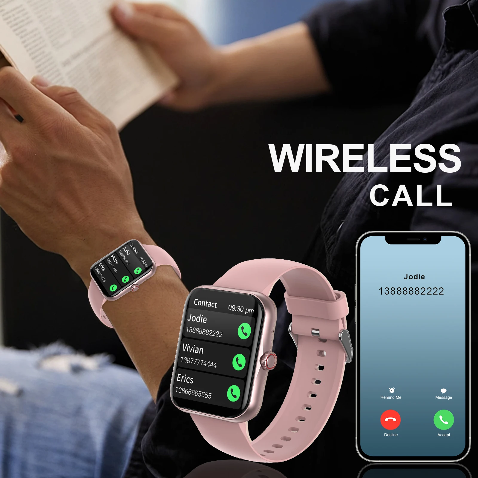 Smartwatch, custom wallpaper, call/message alerts, wireless calling, unisex sports watch, for Android and iPhone - Image 4