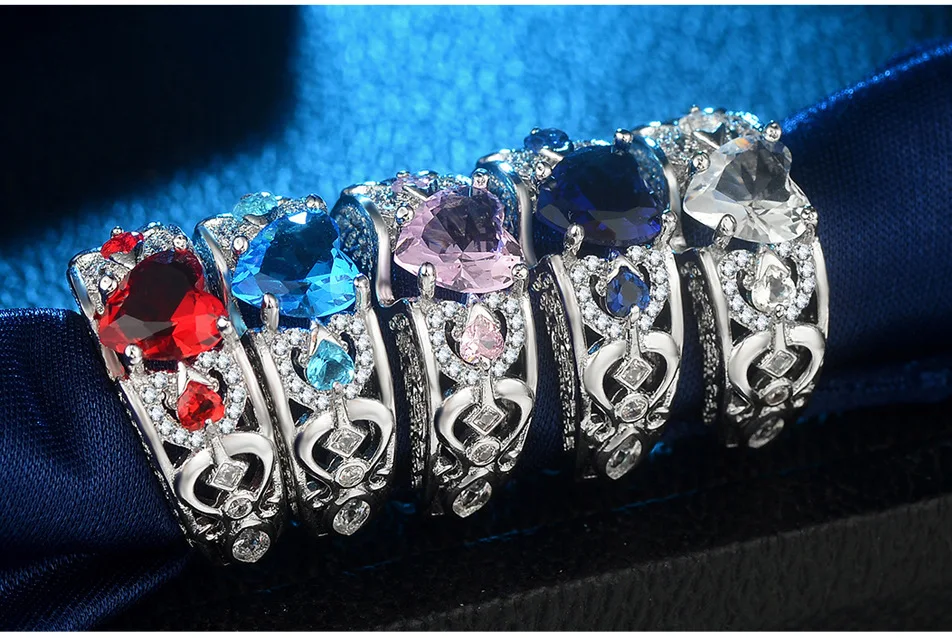 Classic 5 Color Authentic 925 Sterling Silver Ring Multicolor Love Heart Zircon Ring Wedding Jewelry Gift for Mother Anel Bijoux