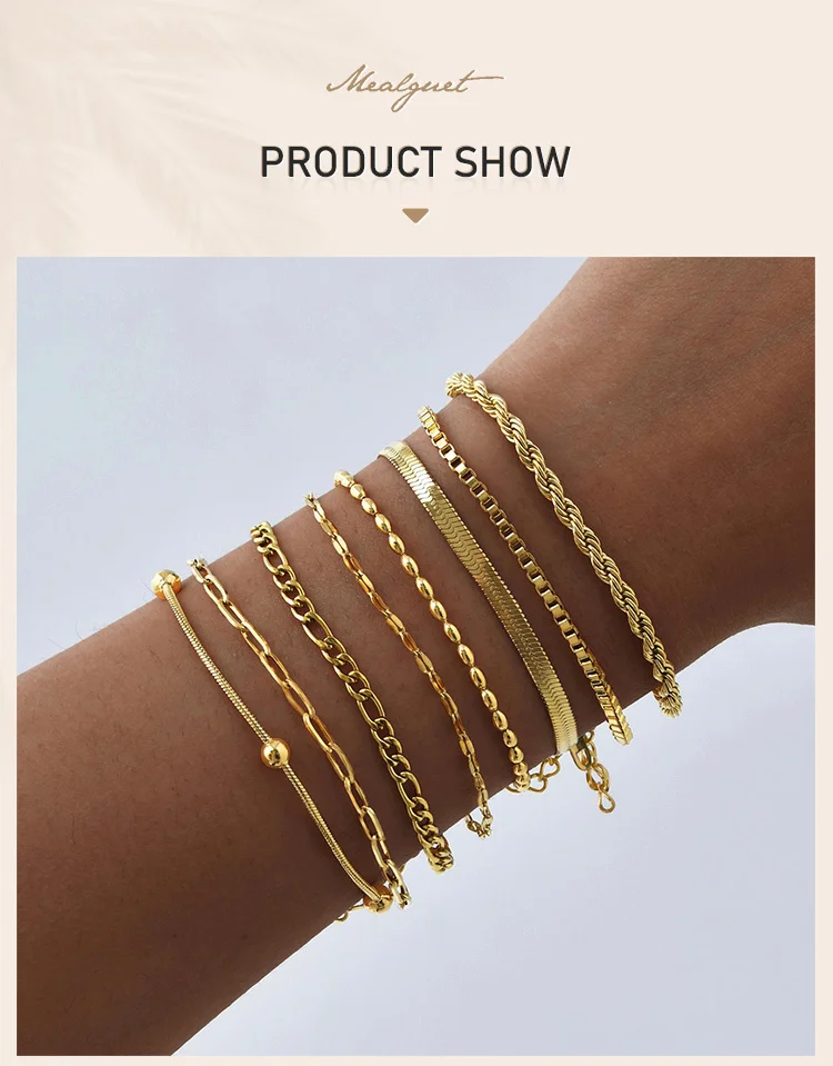 Non Tarnish Stainless Steel Bracelet Stackable for Women, Thin Herribone Chain Bracelet Waterproof Gold Plated Jewelry