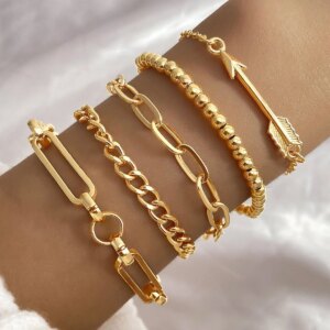 5Pcs/Set New Simple Gold Color Multilayer Bracelet Set For Women Rhomboid Twist Smooth Surface Bangle Jewelry Party Gift