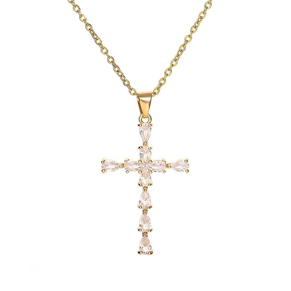 Religious Cross Necklace For Women Men Stainless Steel Chain Necklaces Christian Pendant Collar Pray Baptism Christmas Gift