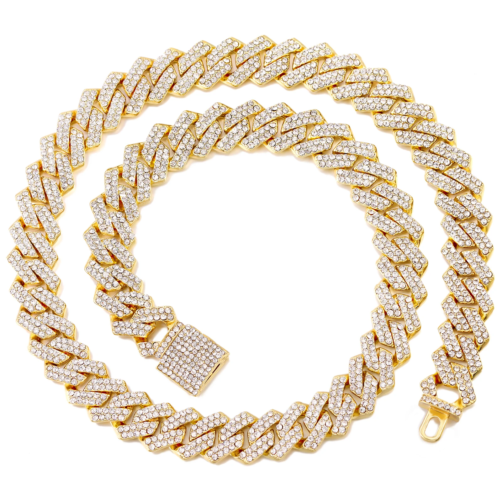 20-Inch Double-Drain Cuban Chain Unisex Ice-Frozen Edition Sparkling Diamond-Shaped Hip-Hop Style Cuban Necklace Jewelry
