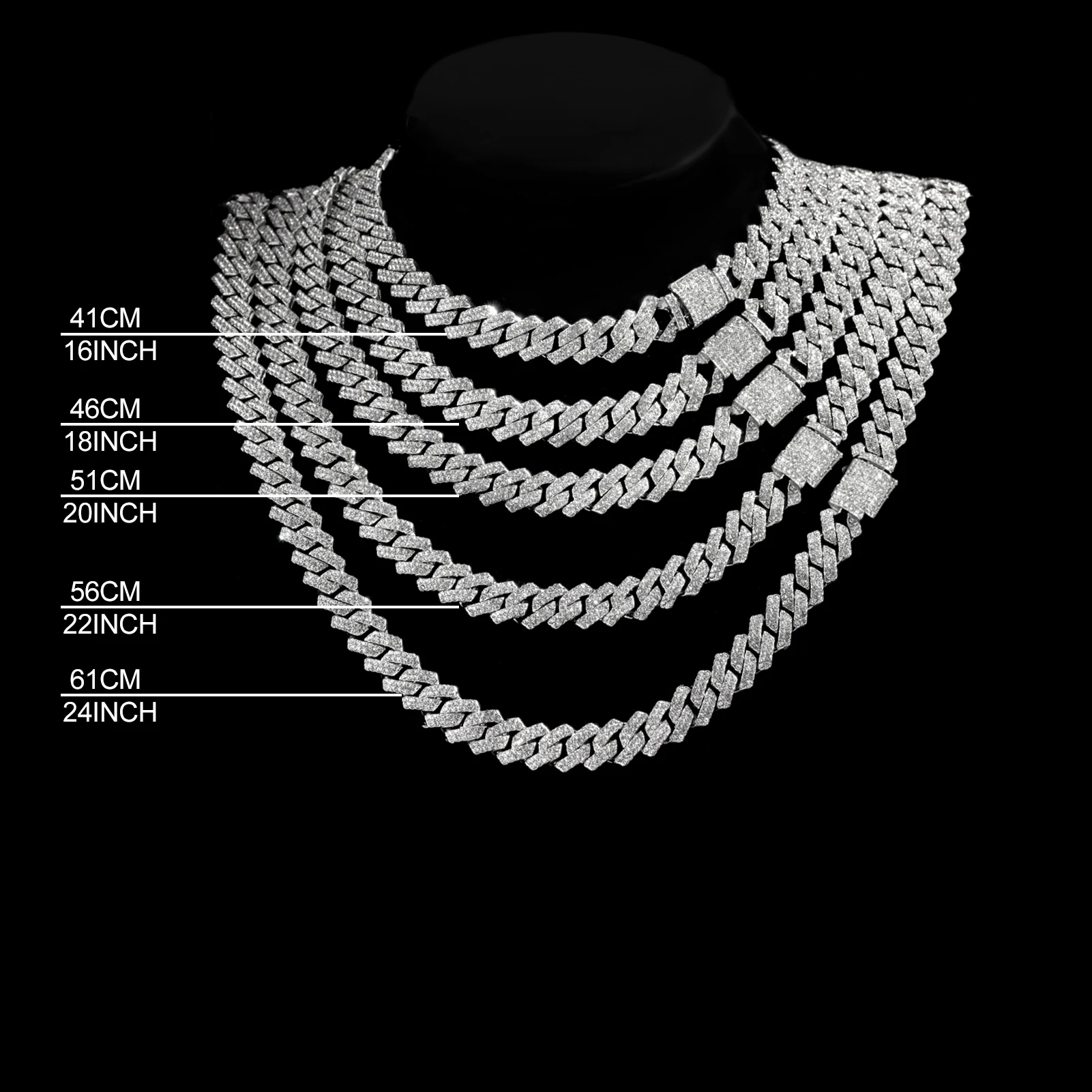 20-Inch Double-Drain Cuban Chain Unisex Ice-Frozen Edition Sparkling Diamond-Shaped Hip-Hop Style Cuban Necklace Jewelry