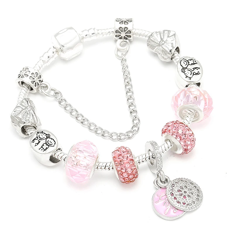 Silver Plated Charm Bracelet & Bangle With Key Lock Crystal Pendant Ball Bracelet For Women Wedding Valentine's Day Jewelry Gift