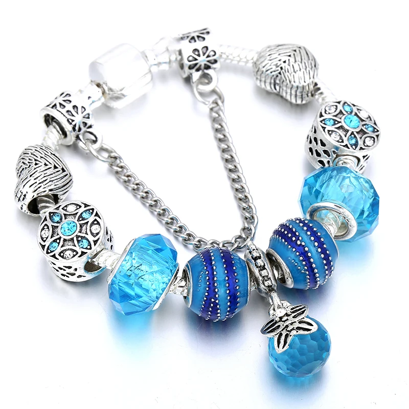 Silver Plated Charm Bracelet & Bangle With Key Lock Crystal Pendant Ball Bracelet For Women Wedding Valentine's Day Jewelry Gift