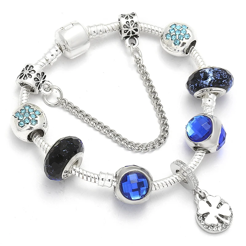 Silver Plated Charm Bracelet & Bangle With Key Lock Crystal Pendant Ball Bracelet For Women Wedding Valentine's Day Jewelry Gift