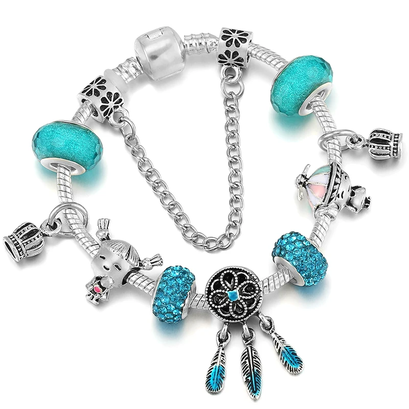 Silver Plated Charm Bracelet & Bangle With Key Lock Crystal Pendant Ball Bracelet For Women Wedding Valentine's Day Jewelry Gift