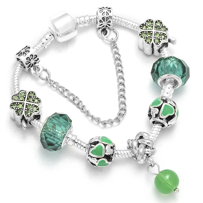 Silver Plated Charm Bracelet & Bangle With Key Lock Crystal Pendant Ball Bracelet For Women Wedding Valentine's Day Jewelry Gift