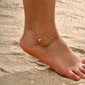 Stainless Steel Heart Anklets for Women, Gold Plated Delicate Anklet Bracelet, Light Luxury Foot Jewelry Party Gifts for Girl