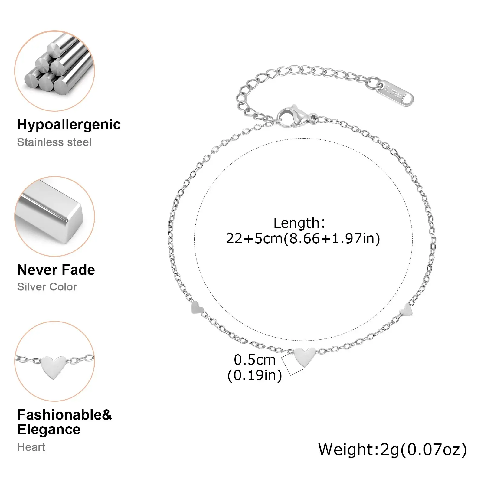 Stainless Steel Heart Anklets for Women, Gold Plated Delicate Anklet Bracelet, Light Luxury Foot Jewelry Party Gifts for Girl