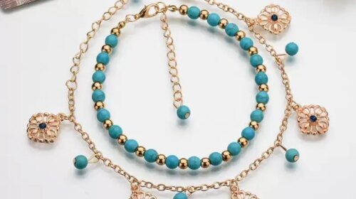 Bohemian style beaded anklet, barefoot sandal, starfish and seashell beaded chain, adjustable chain anklet, multi-layered anklet