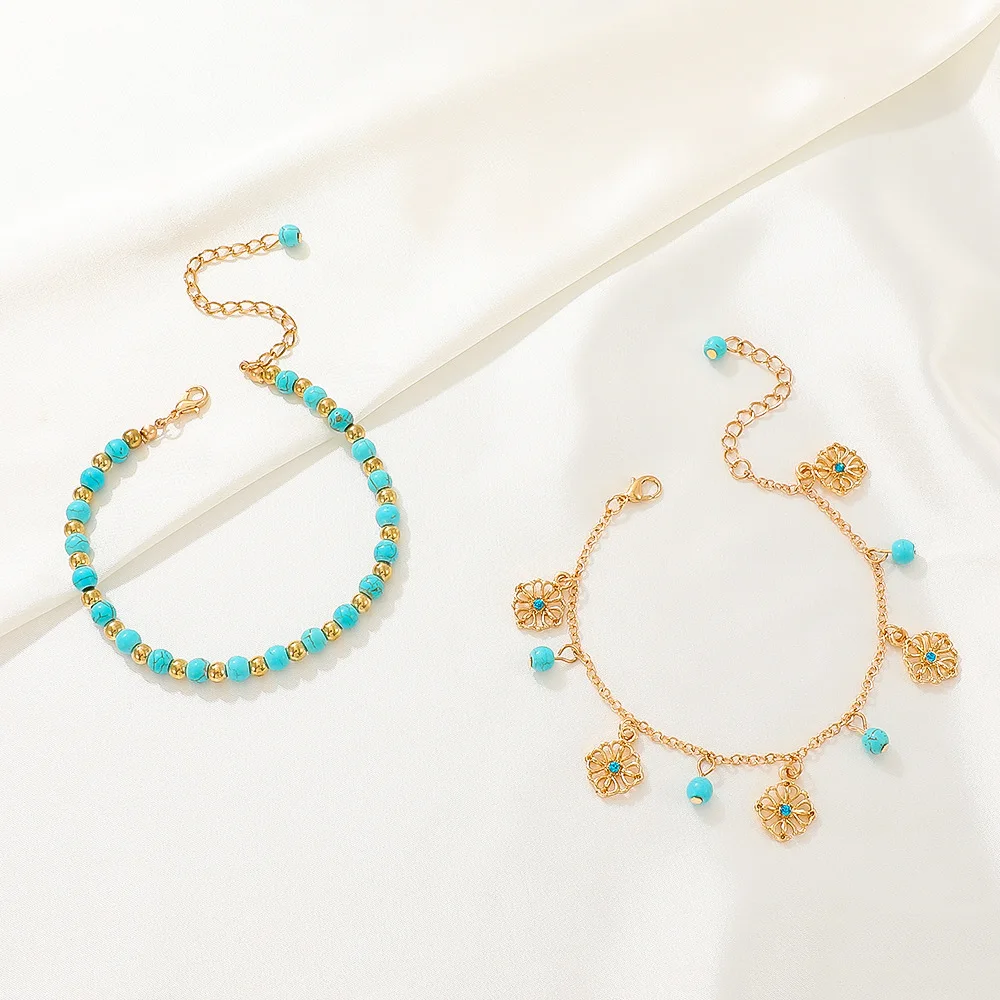 Bohemian style beaded anklet, barefoot sandal, starfish and seashell beaded chain, adjustable chain anklet, multi-layered anklet