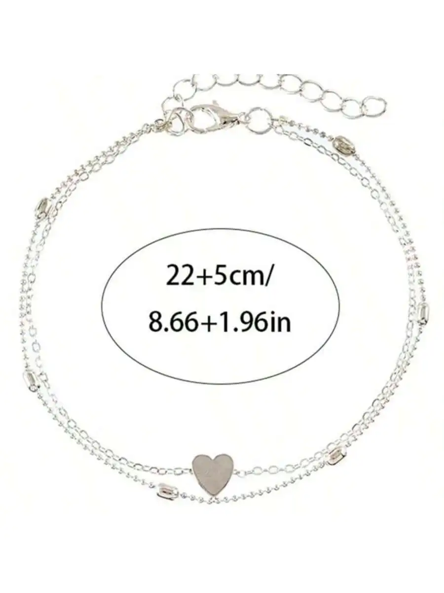 Silver Multi-Layered Anklet Set Bohemian StackedOval Satellite Beads Heart Shape Anklet Fashion Beach Surfer Jewelry Accessories