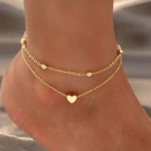Gold Multi-Layered Anklet Set Bohemian Stacked Oval Satellite Beads Heart Shape Anklet Fashion Beach Surfer Jewelry Accessories