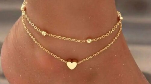 Gold Multi-Layered Anklet Set Bohemian Stacked Oval Satellite Beads Heart Shape Anklet Fashion Beach Surfer Jewelry Accessories