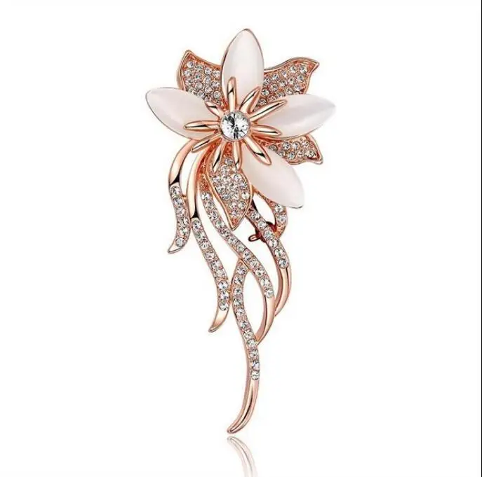 Brooches Opal Stone Rhinestone Brooch Gold Color Flower Bouquet Brooch Pin Bridal Wedding Jewelry Gift Brooches For Women