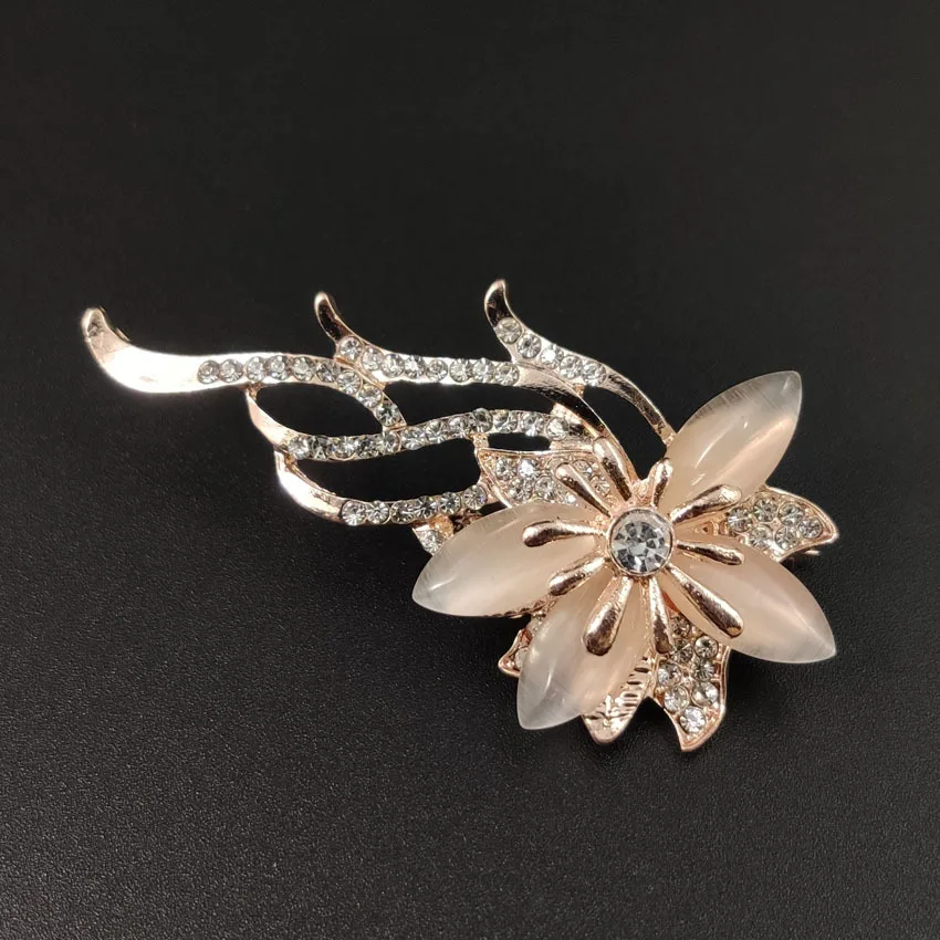 Brooches Opal Stone Rhinestone Brooch Gold Color Flower Bouquet Brooch Pin Bridal Wedding Jewelry Gift Brooches For Women