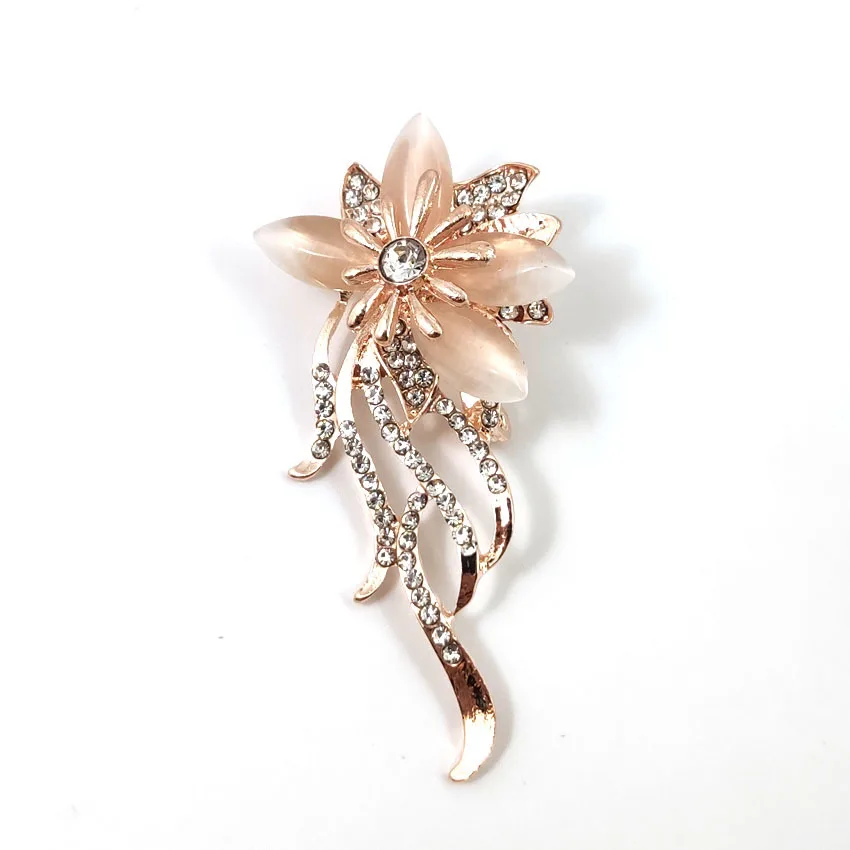 Brooches Opal Stone Rhinestone Brooch Gold Color Flower Bouquet Brooch Pin Bridal Wedding Jewelry Gift Brooches For Women