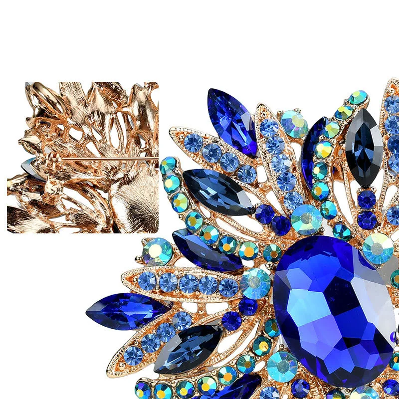 European And American Brooch Trend Style Alloy Metal Pearl Rhinestone Flower Drip Oil Brooch Women's Corsage