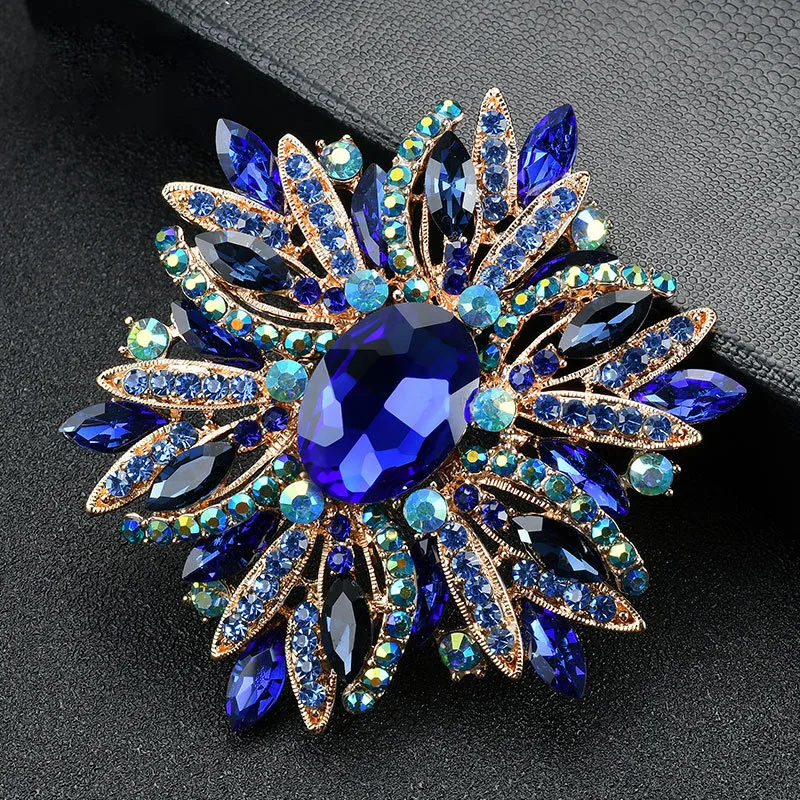 European And American Brooch Trend Style Alloy Metal Pearl Rhinestone Flower Drip Oil Brooch Women's Corsage
