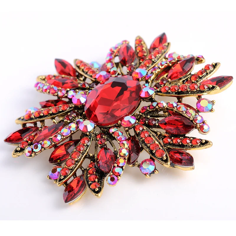 European And American Brooch Trend Style Alloy Metal Pearl Rhinestone Flower Drip Oil Brooch Women's Corsage