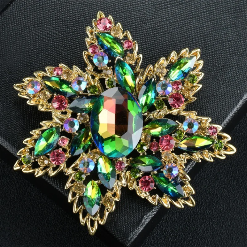 European And American Brooch Trend Style Alloy Metal Pearl Rhinestone Flower Drip Oil Brooch Women's Corsage